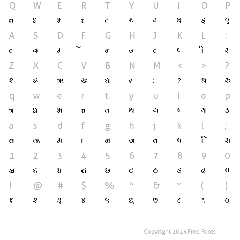 Character Map of CV KunjBt Regular