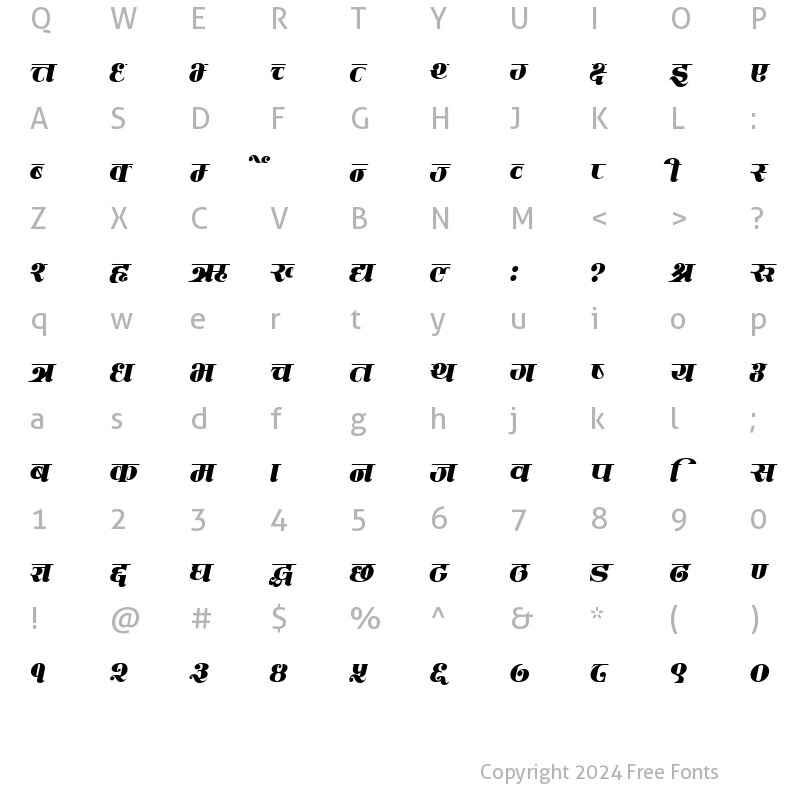 Character Map of CV Mahanagar Italic