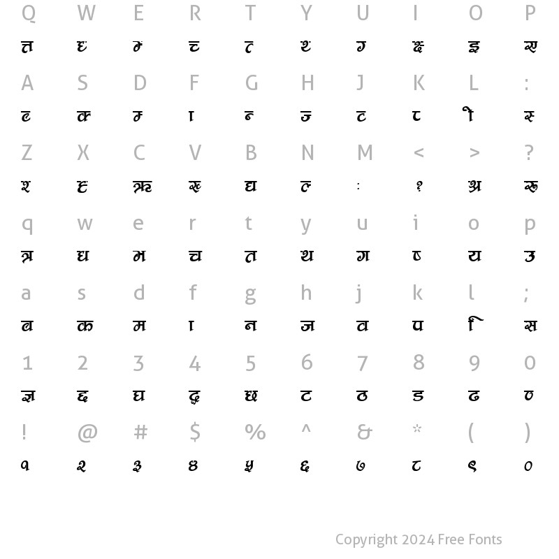 Character Map of CV Nepali Fancy 1 Regular