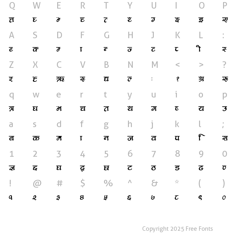 Character Map of CV Nepali Fancy Regular