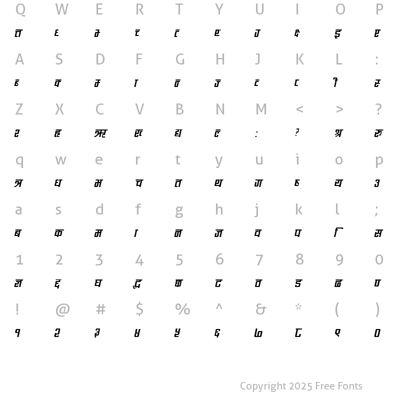 Character Map of CV Rabinbold Italic