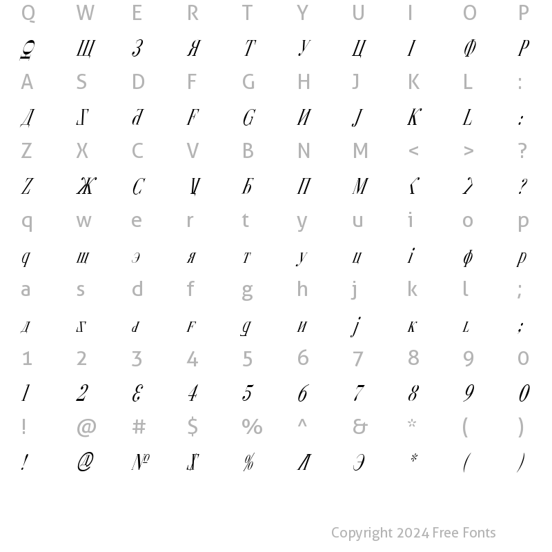 Character Map of Cyberia Condensed Italic Condensed Italic