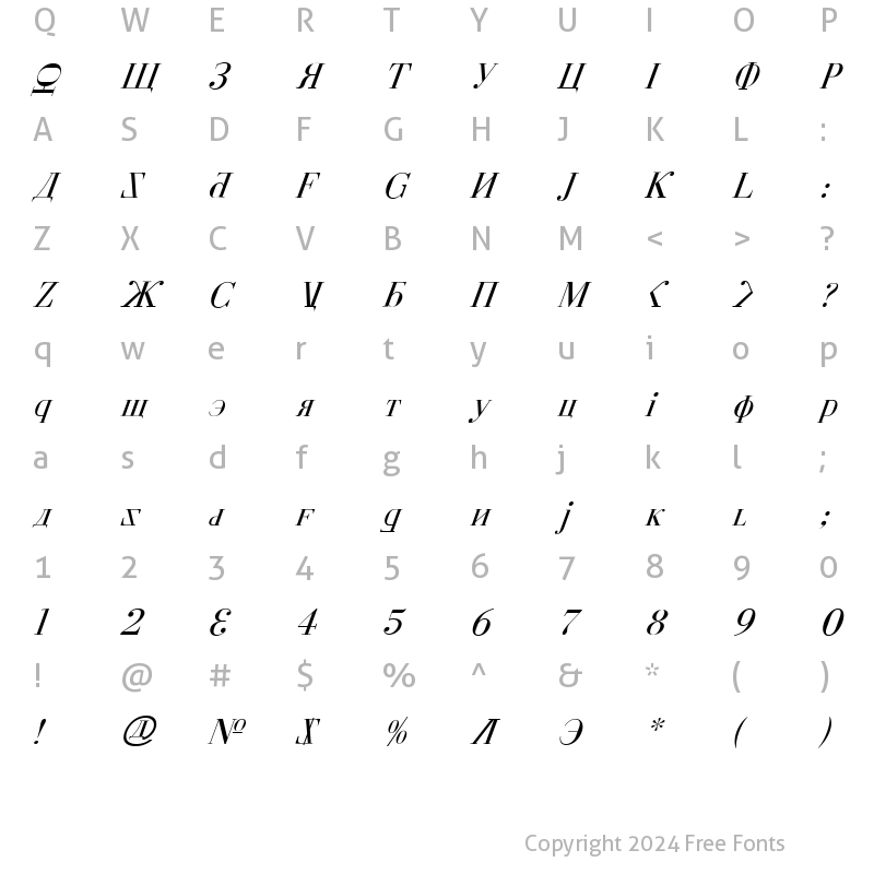 Character Map of Cyberia Italic Italic