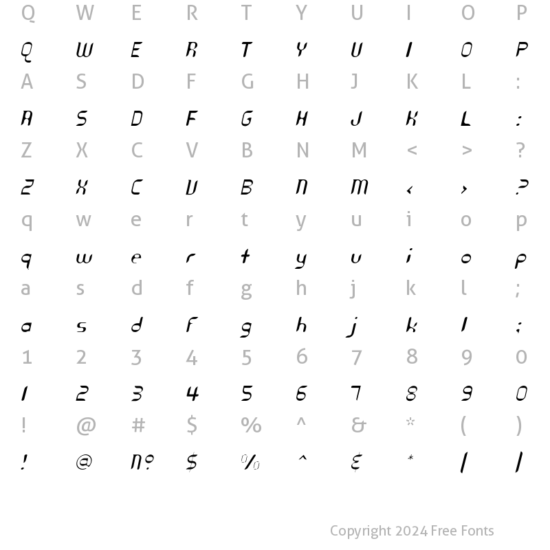 Character Map of Cyberotica Light Regular