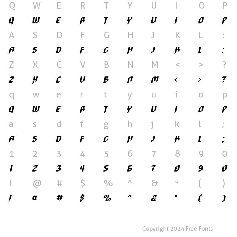 Character Map of Cyberwar Italic Italic