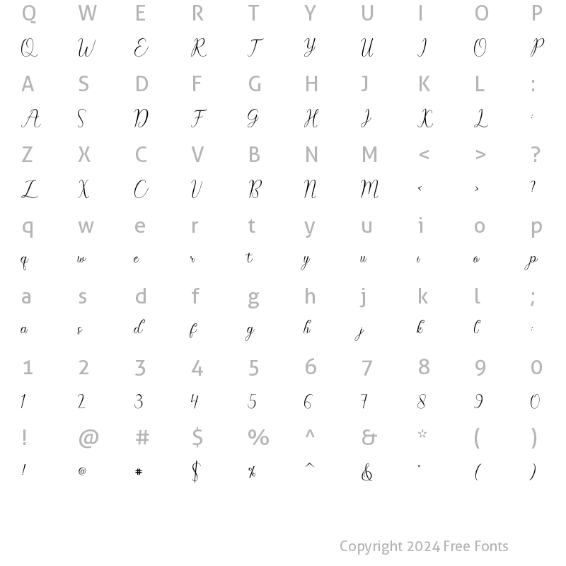 Character Map of Cynthia Script Regular