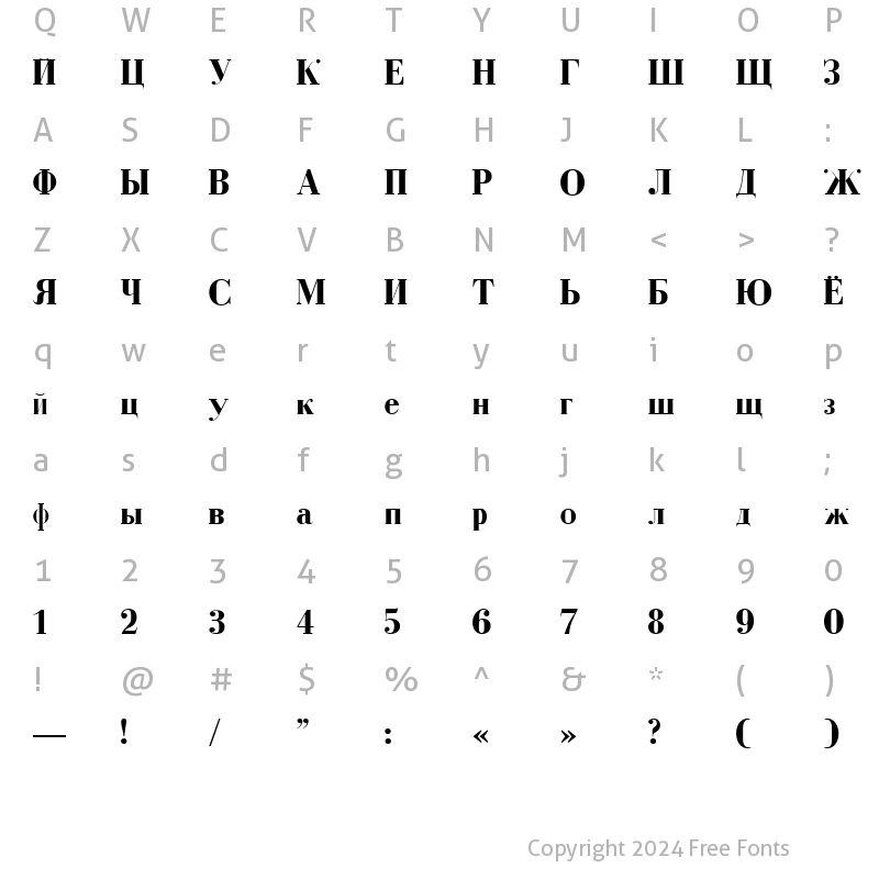 Character Map of Cyrillic Bold