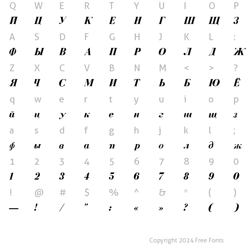 Character Map of Cyrillic Bold-Italic