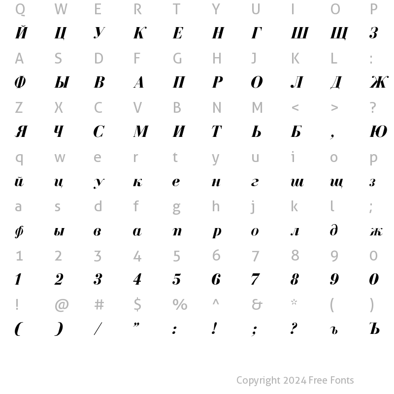 Character Map of Cyrillic-Bold-Italic Regular