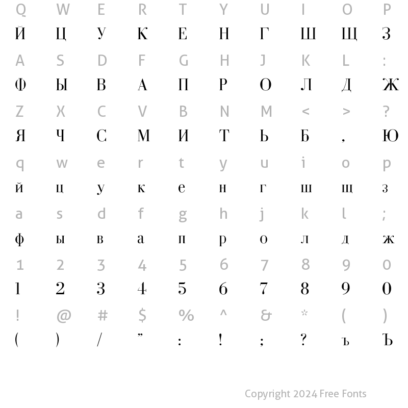 Character Map of Cyrillic-Normal Regular