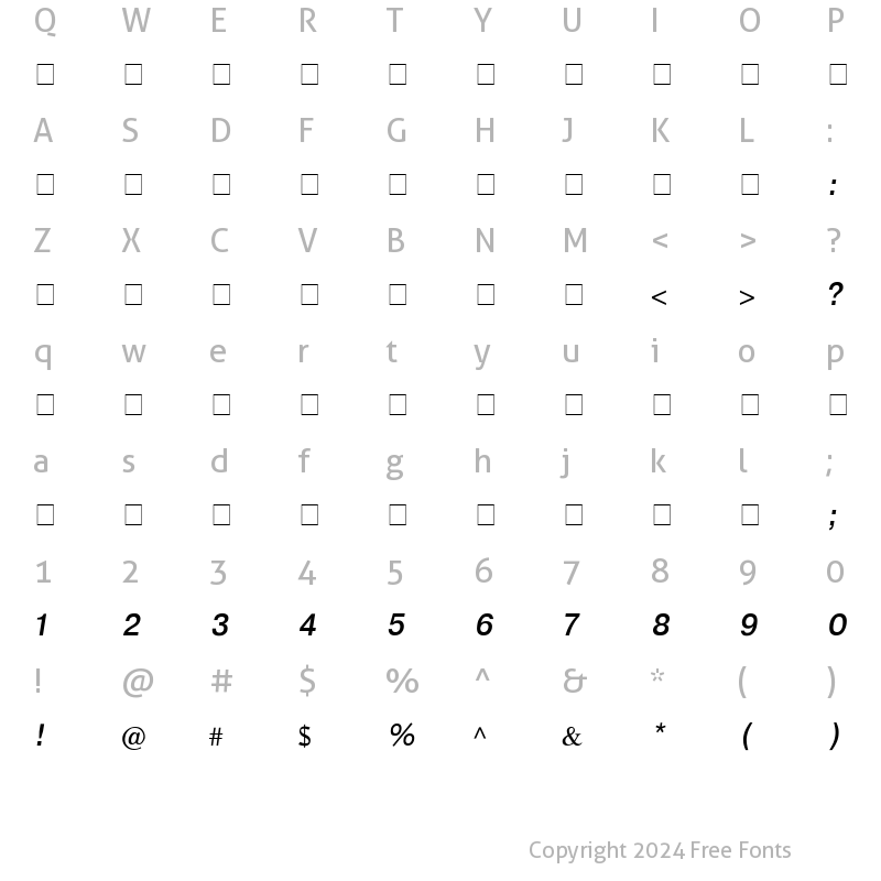 Character Map of CyrillicHelv Italic