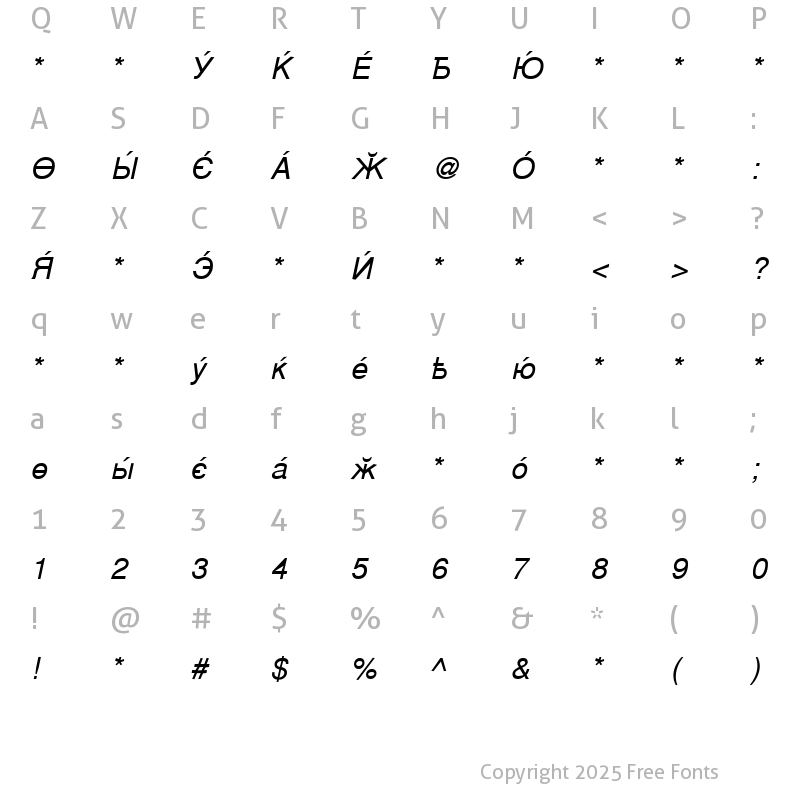 Character Map of CyrillicSans Oblique