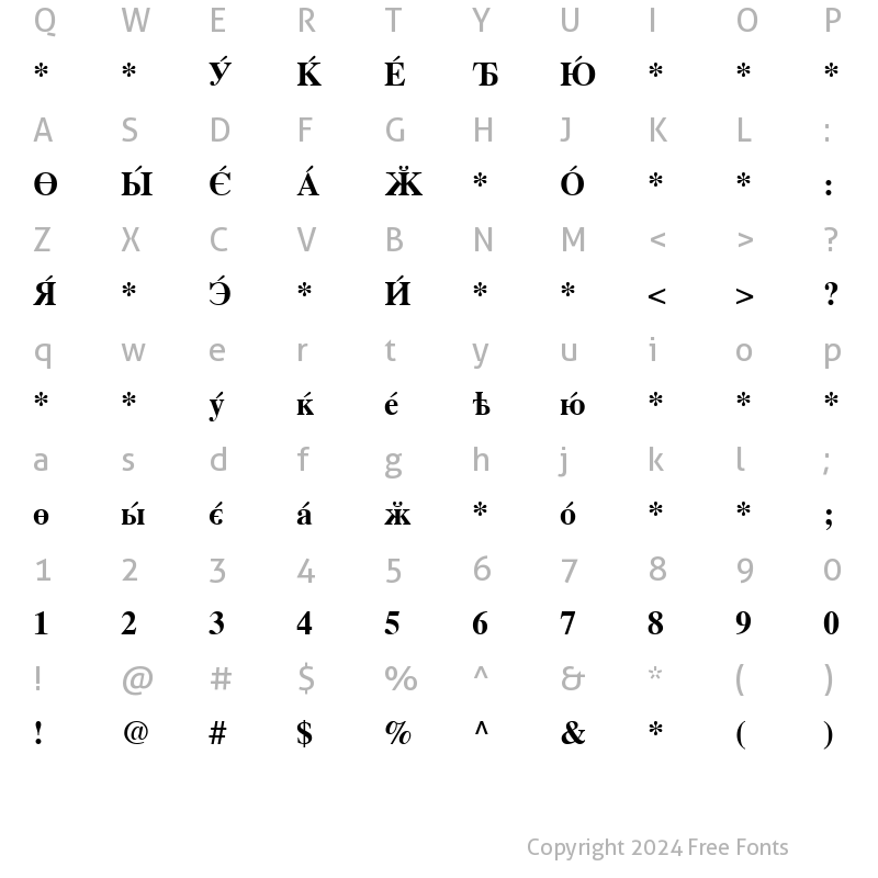 Character Map of CyrillicSerif Bold