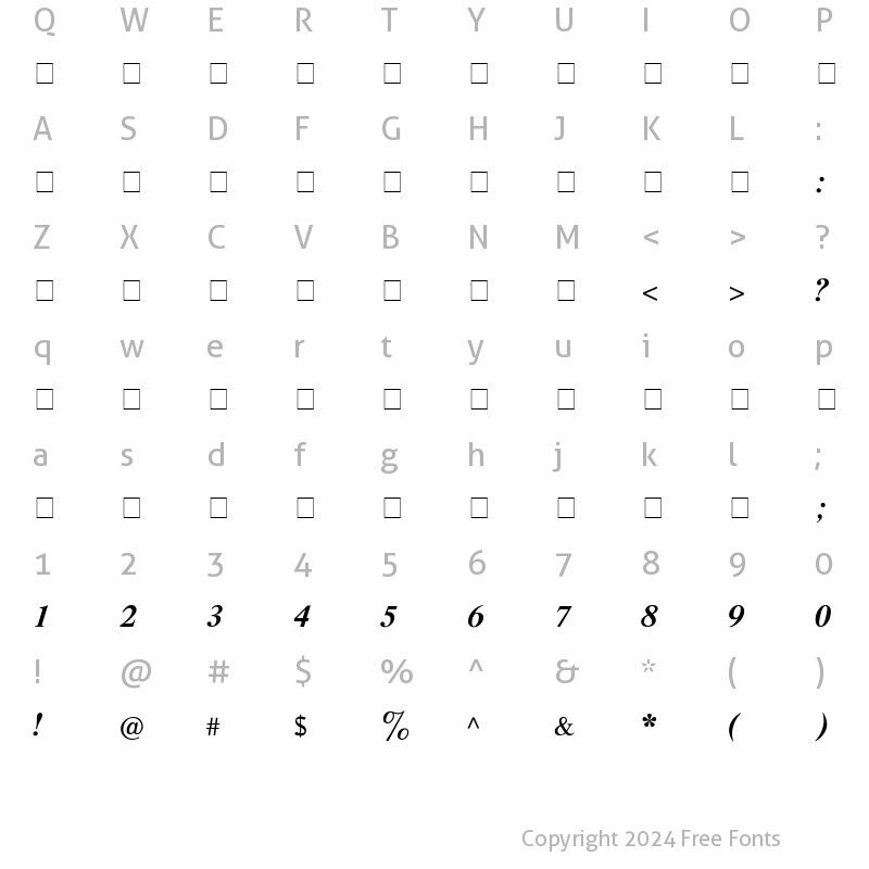 Character Map of CyrillicTimes Bold Italic