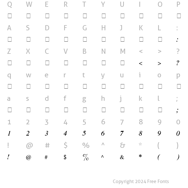 Character Map of CyrillicTimes Italic