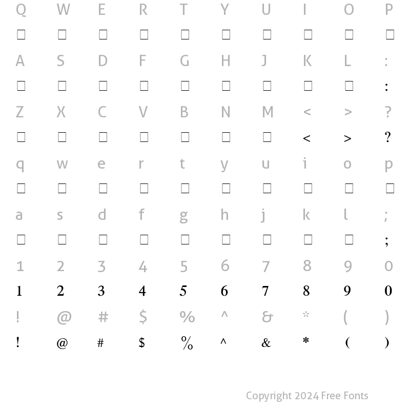 Character Map of CyrillicTimes Roman