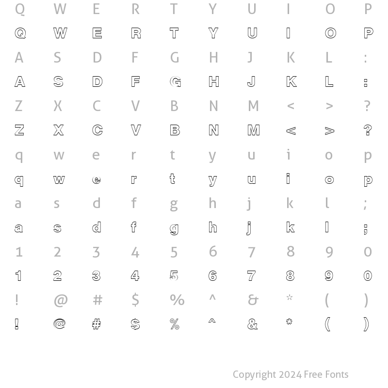 Character Map of Cyrvetica Extra Outline Normal