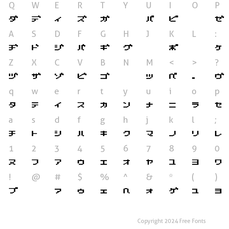 Character Map of D3 Electronism Katakana Regular