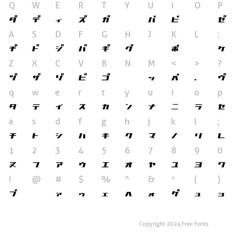 Character Map of D3 Factorism Katakana Italic Regular