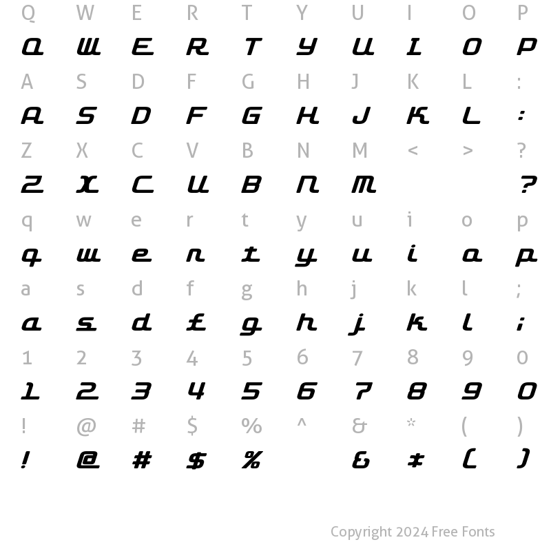 Character Map of D3 Roadsterism Italic Regular