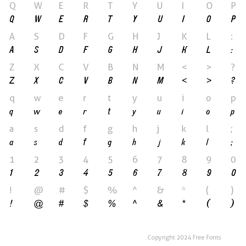 Character Map of D432 Bold Italic