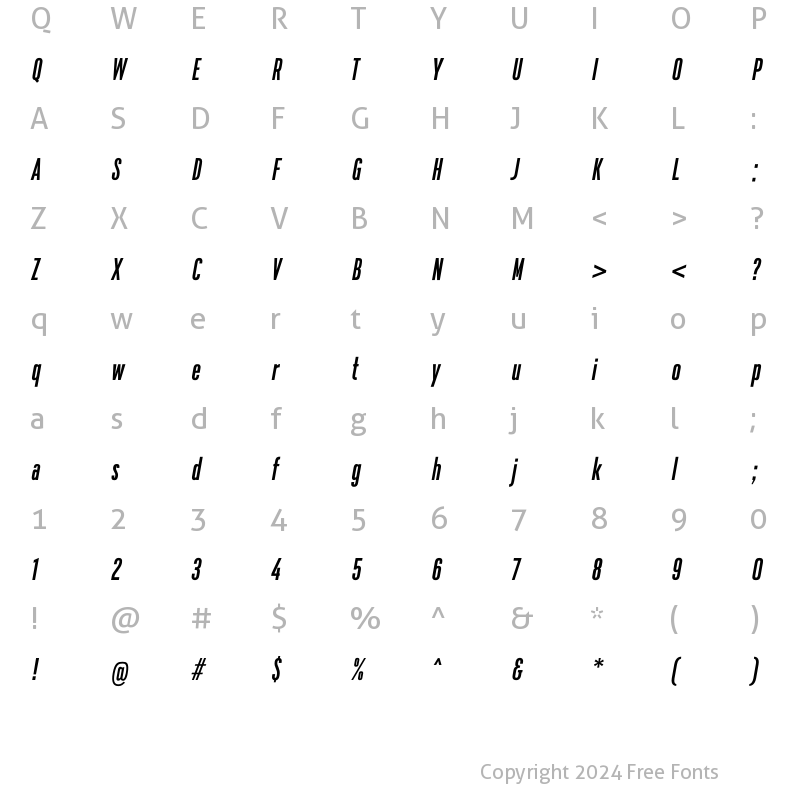 Character Map of DaBronx Sans Medium Italic