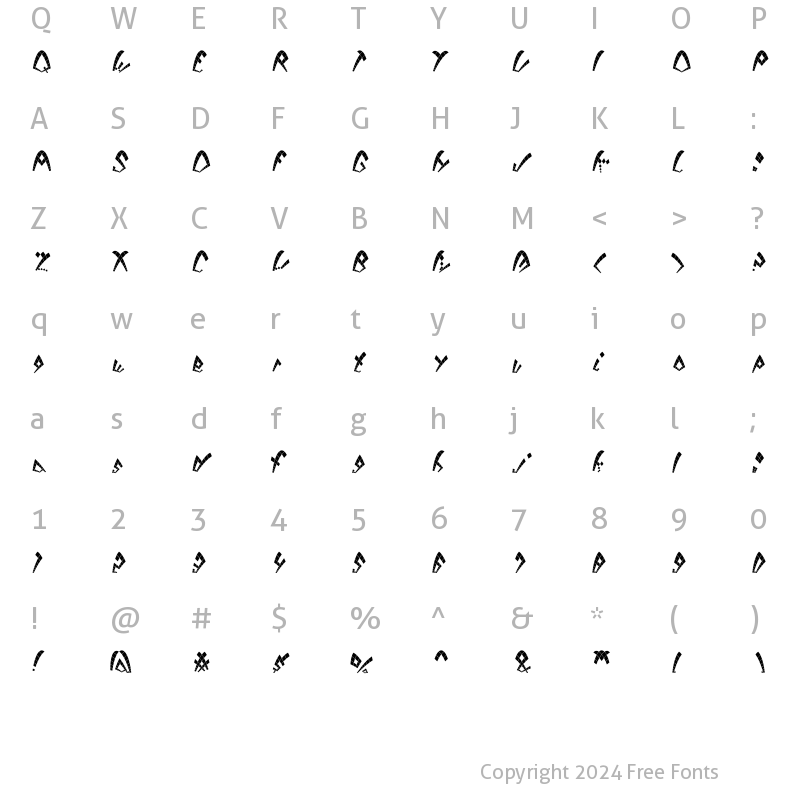 Character Map of Dack Broken Regular