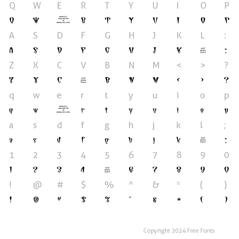 Character Map of daddio dot (eval) Regular