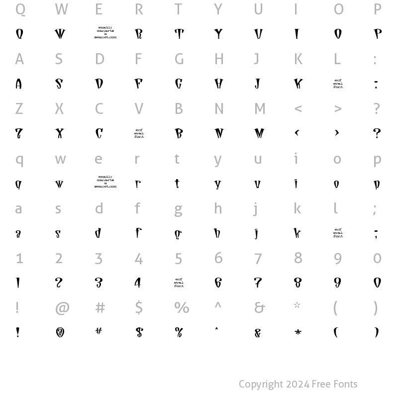 Character Map of daddio (eval) Regular