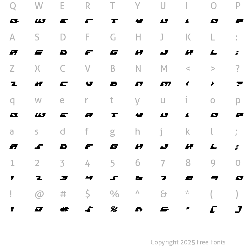 Character Map of Daedalus Italic Italic