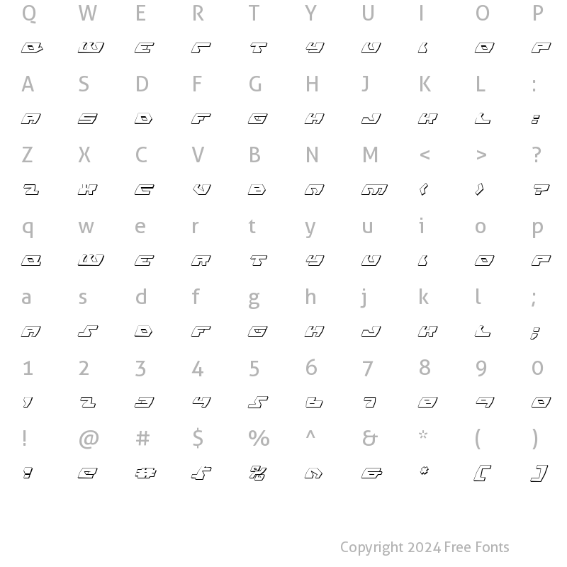 Character Map of Daedalus Shadow Italic Italic