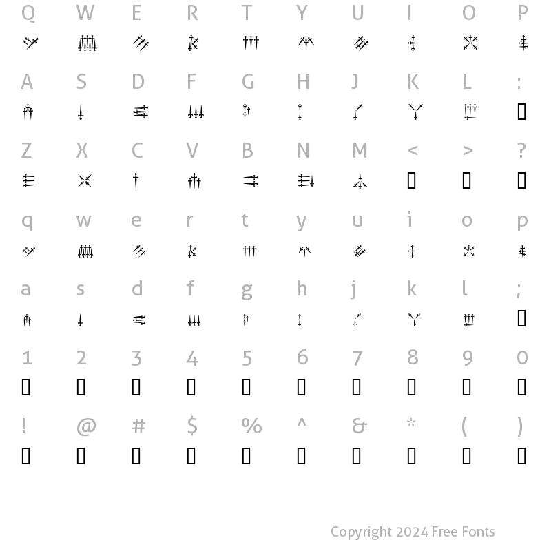 Character Map of Daggers Alphabet Regular