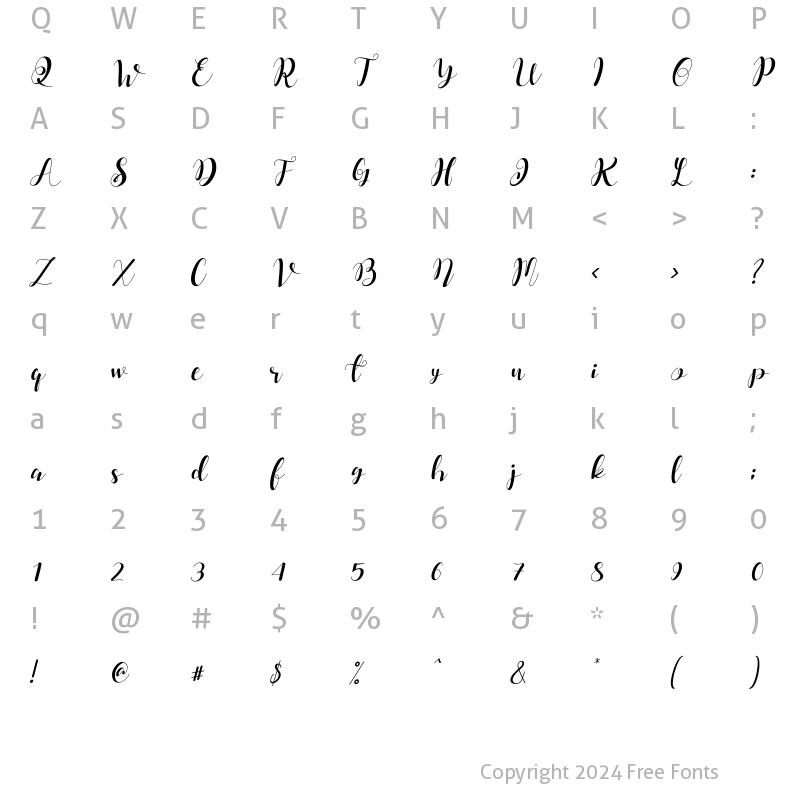 Character Map of Dahllia Claire Italic