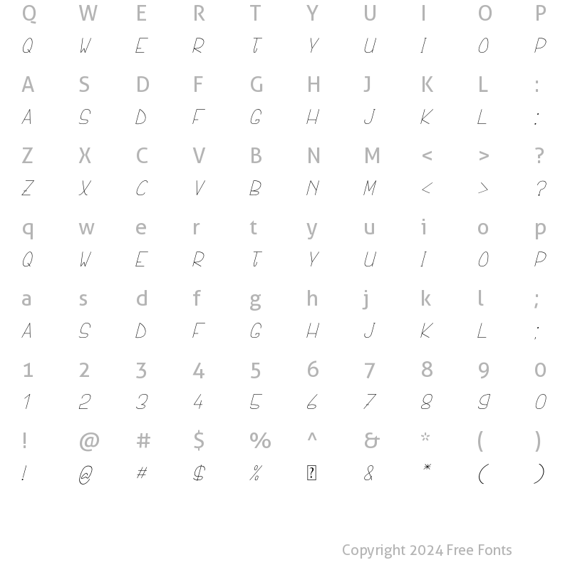 Character Map of Dakimakura Italic