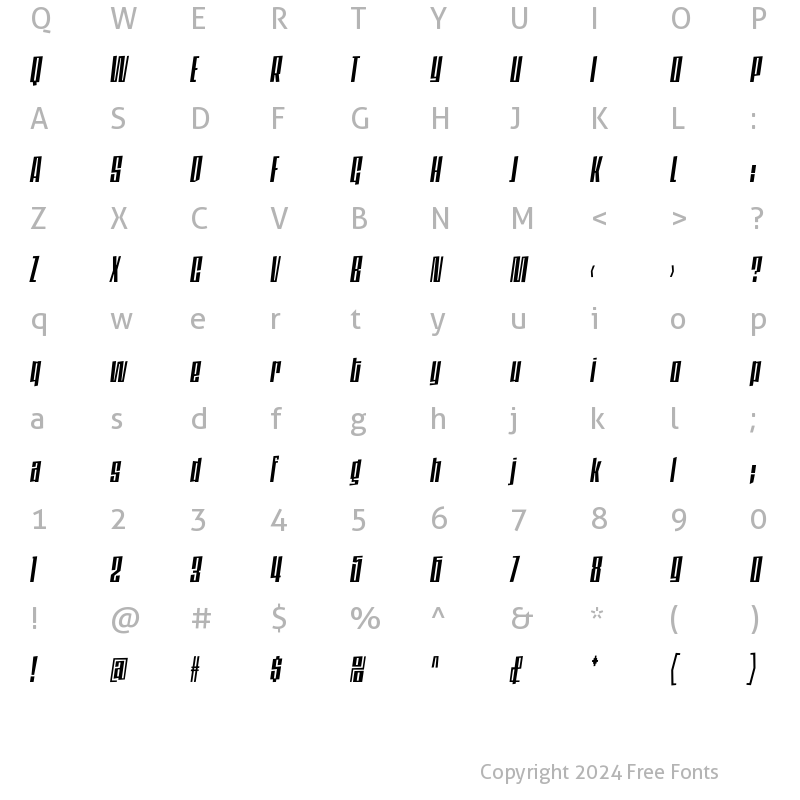 Character Map of DaleysGothic Regular Italic