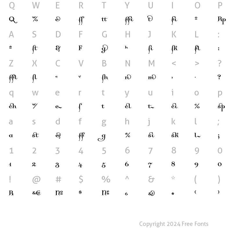 Character Map of Dalliance Ligatures Roman