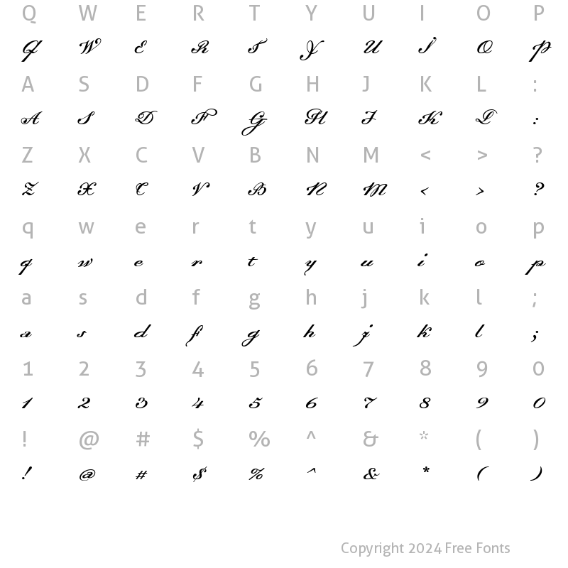 Character Map of Dalliance Script Display Script Display