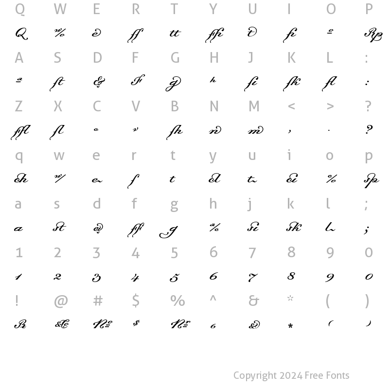 Character Map of Dalliance Script Ligatures Regular