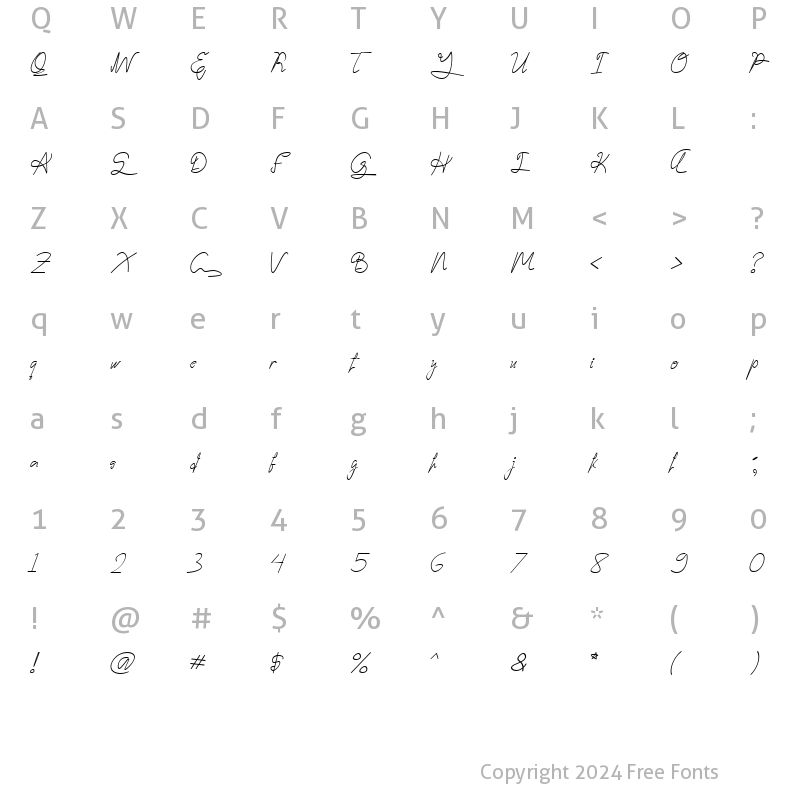 Character Map of Damas Typeface Italic