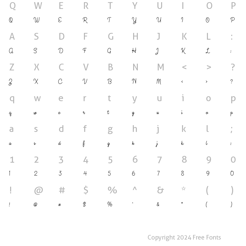 Character Map of Damia Regular