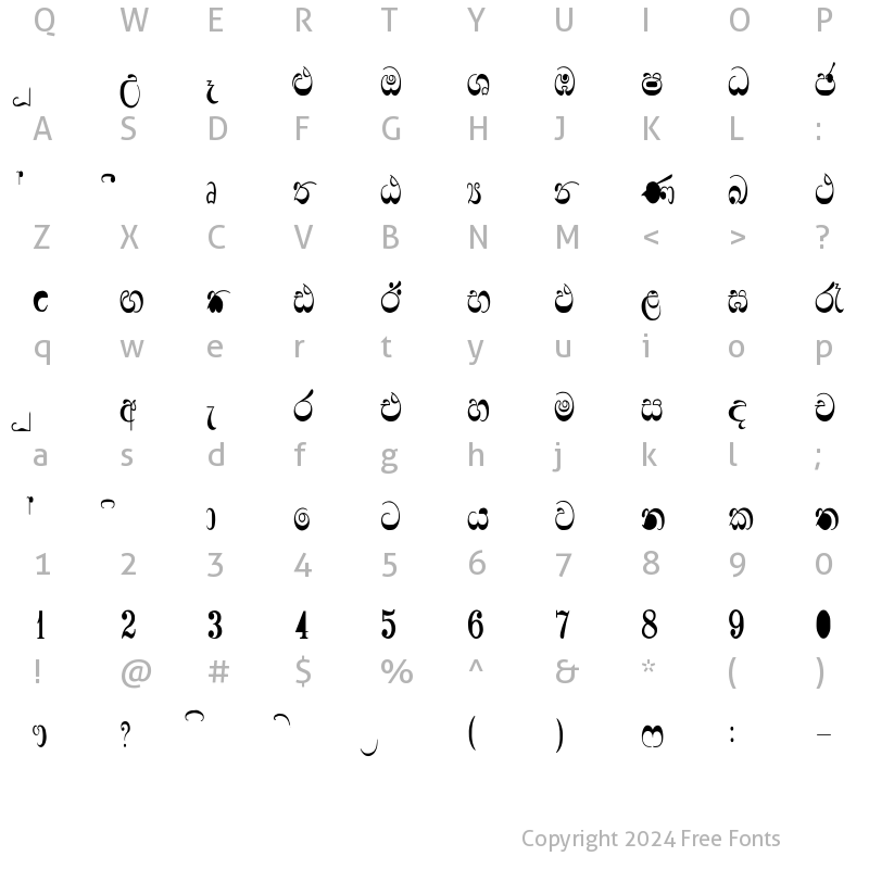 Character Map of Damindu*-Tall Regular