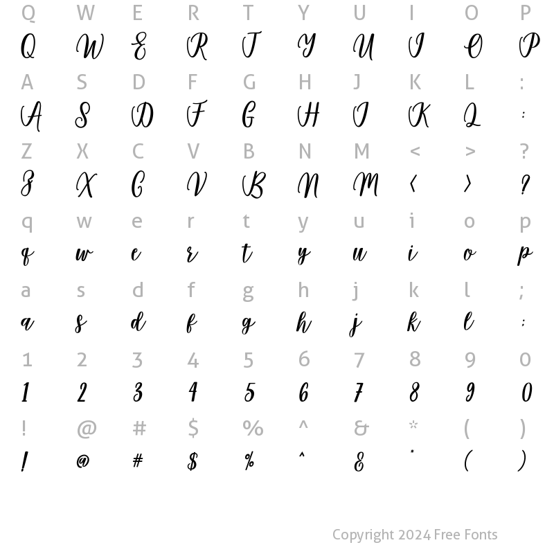 Character Map of Damita Script Damita Script