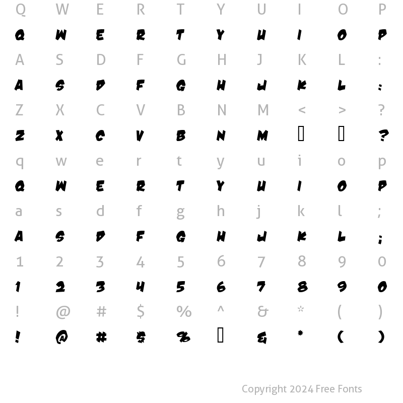 Character Map of Damn Noisy Kids Regular