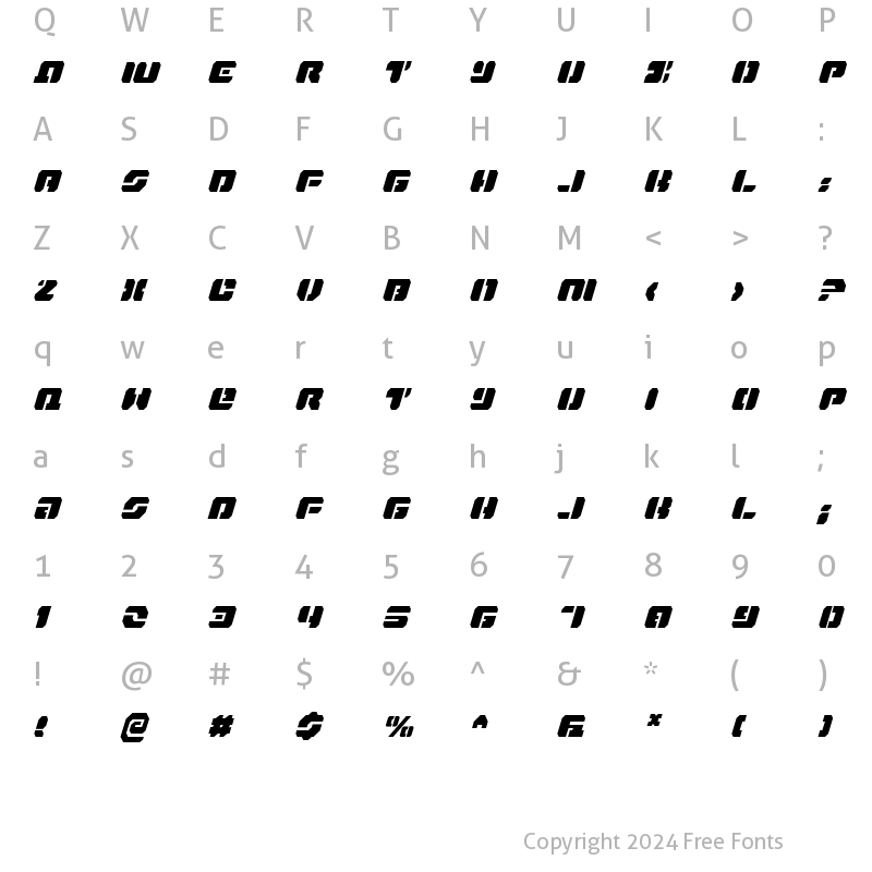 Character Map of Dan Stargate Condensed Italic Condensed Italic