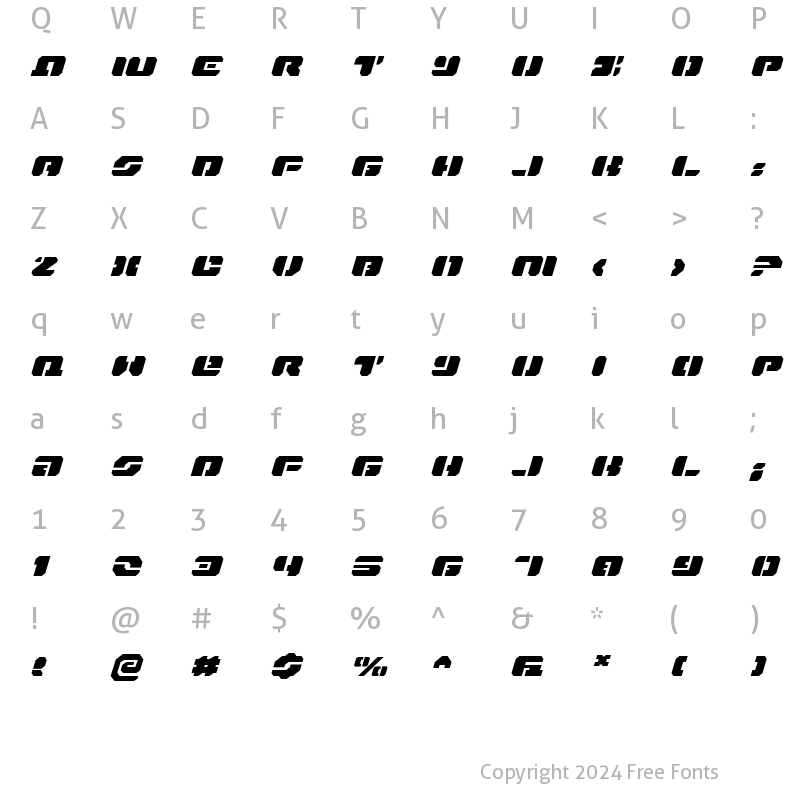 Character Map of Dan Stargate Extra-expanded Italic Extra-expanded Italic