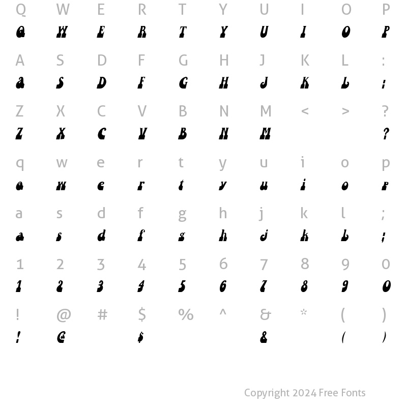 Character Map of Dance Away 1 Italic