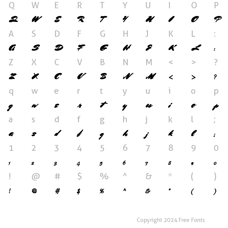 Character Map of DanceOfTheBrush11 Bold