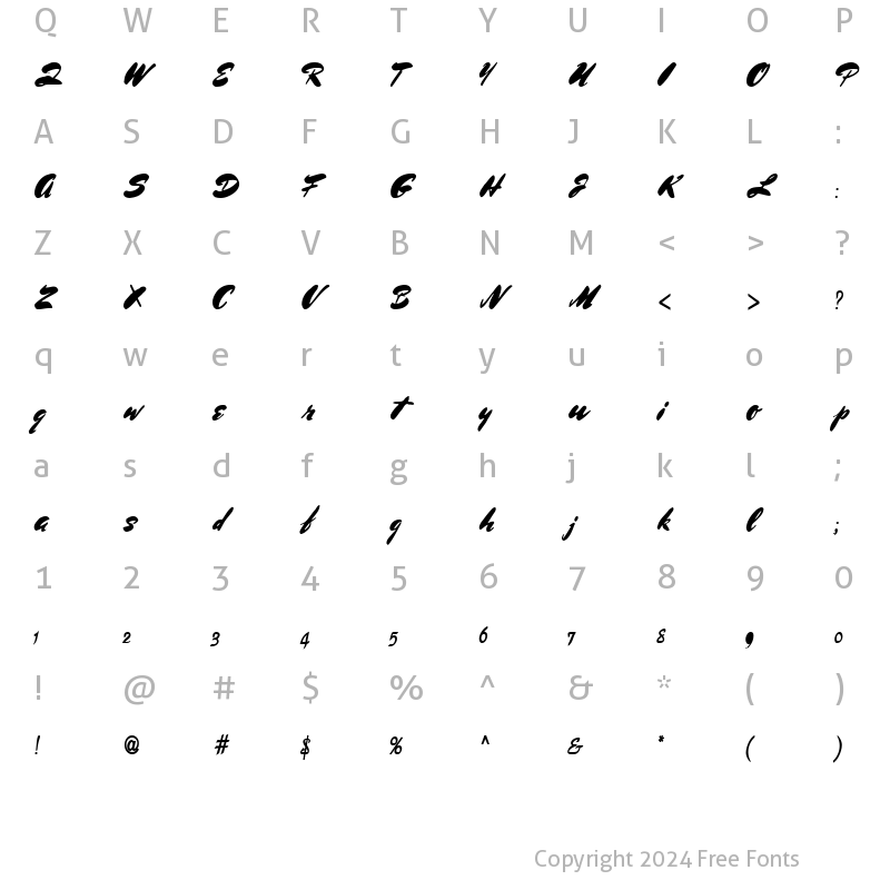 Character Map of DanceOfTheBrush11 ttcon Regular