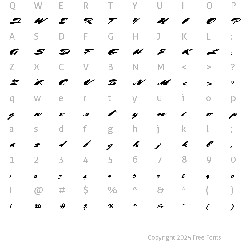 Character Map of DanceOfTheBrush11 ttext Regular