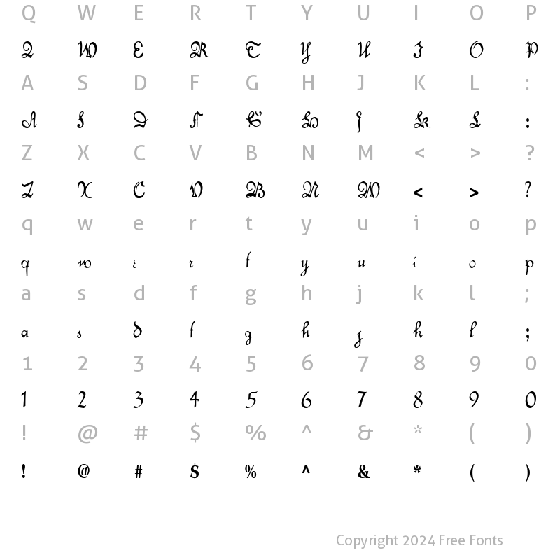 Character Map of DancePrancer ttcon Regular